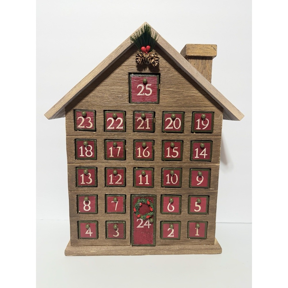 Christmas Advent Cabin Calendar Countdown with Doors Chimney 2006 Target 16”